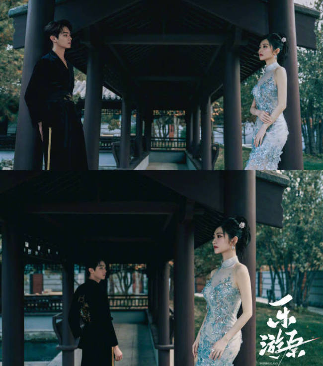 景甜着刺绣薄纱旗袍曲线婀娜 和许凯对视温柔缱绻